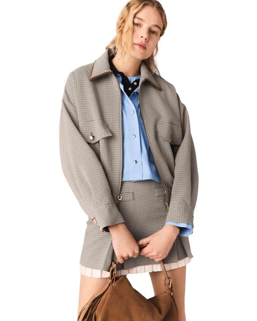Maje Gray Checked Bomber Jacket