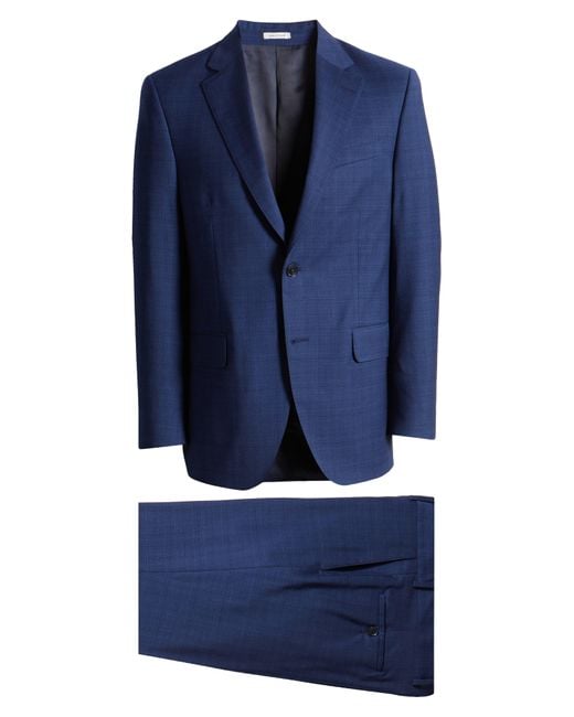 Peter Millar Blue Glen Plaid Tailored Fit Wool Suit for men
