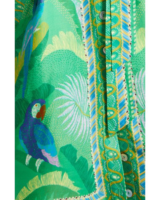 Farm Rio Green Macaw Scarf Print Shirtdress