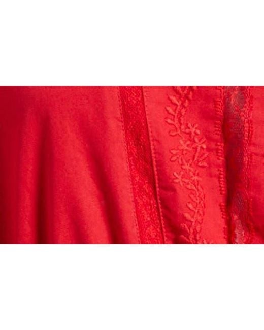 Damson Madder Red Clancy Lace & Eyelet Long Sleeve Organic Cotton Minidress