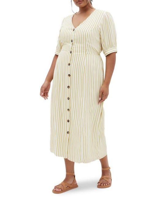 City Chic Natural Charli Stripe Button-Up Midi Dress