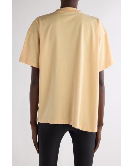 Balenciaga Blue Laurel Embroidered Logo Boxy Distressed T-Shirt