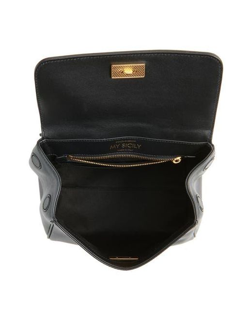 Dolce & Gabbana Black My Sicily Plongé Leather Top Handle Bag