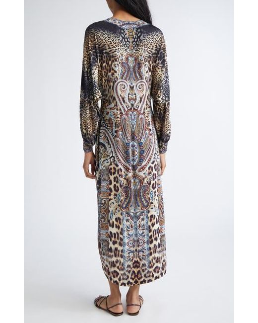 Camilla Multicolor Twist Front Long Sleeve Jersey Midi Dress