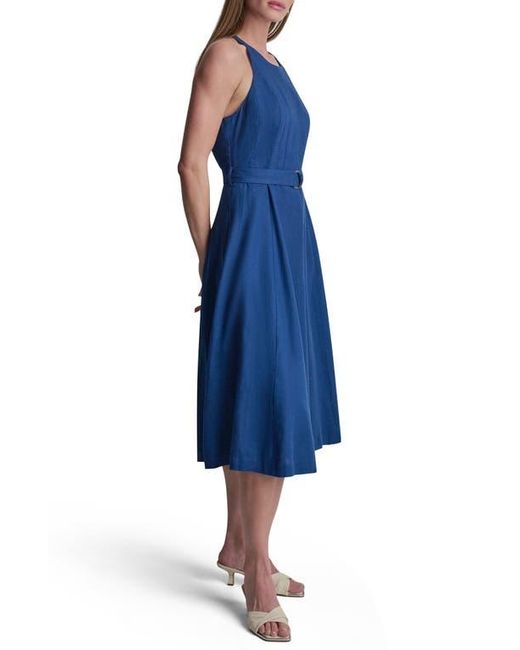 dkny blue midi dress Dkny Petite Short-Sleeve Jewel Neck Flared Maxi Dress - Atlantic Blue