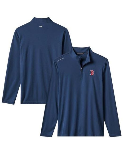 Travis Mathew Blue Boston Sox Time To Tailgate Tri-Blend Quarter-Zip Pullover for men
