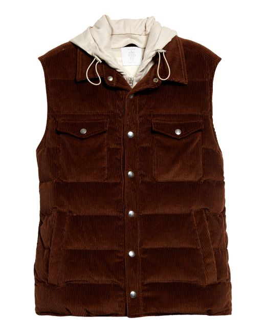 Eleventy Brown Quilted Corduroy Vest With Removable Bib for men