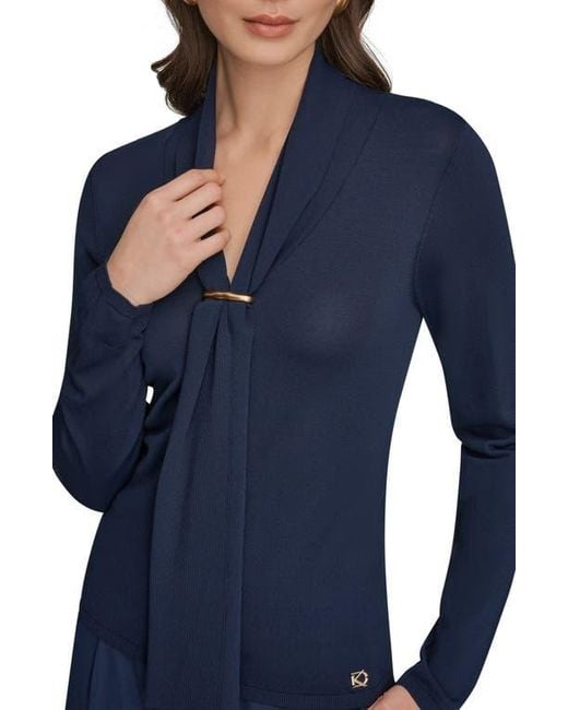 Donna Karan Blue Drape Neck Sweater