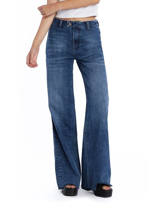 HINT OF BLU Blue Flat Front Wide Leg Jeans