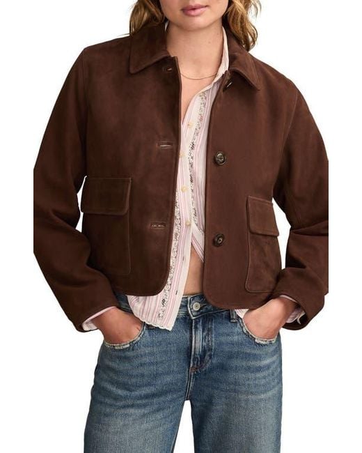 Lucky Brand Brown Button Front Suede Jacket