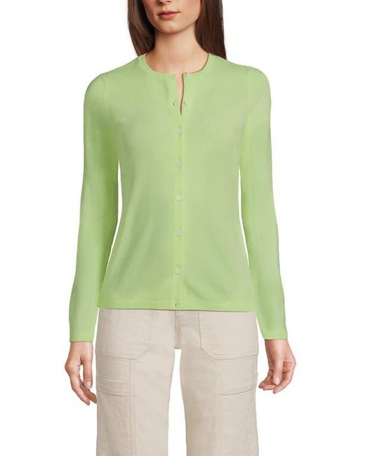 Lands End Cashmere Crewneck Cardigan in Green Lyst