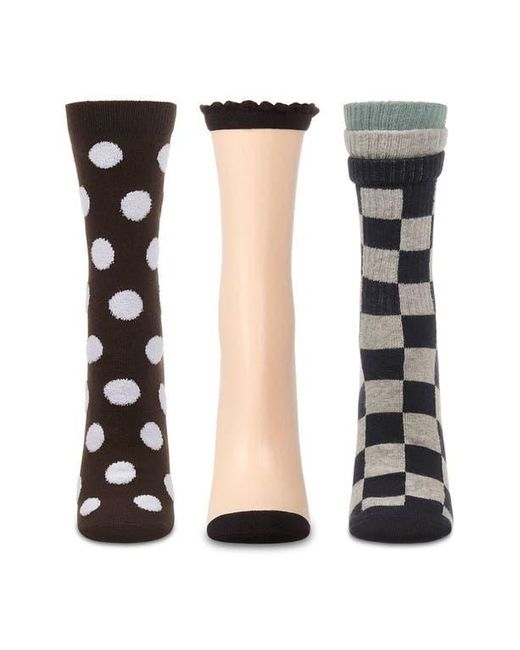 Memoi Black Assorted 3-Pack Crew Socks