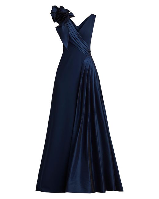 Tadashi Shoji Blue Rosette Detail Sleeveless A-line Gown