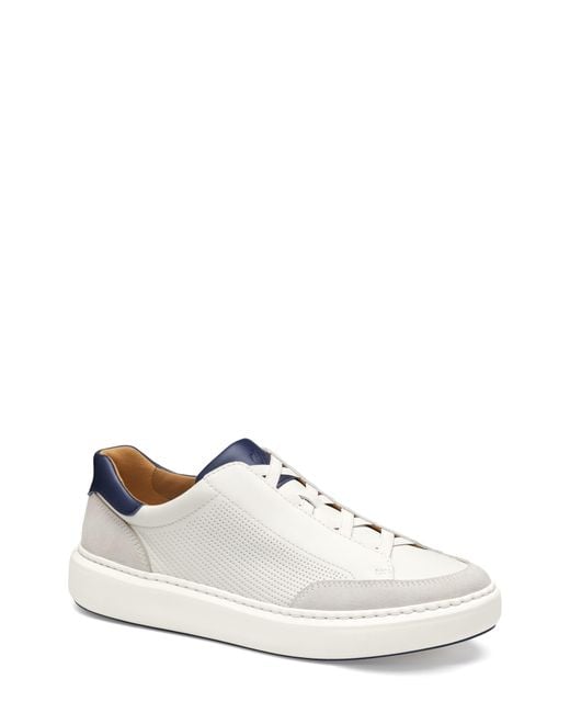 Johnston & Murphy White Anders Perforated Leather Sneaker for men