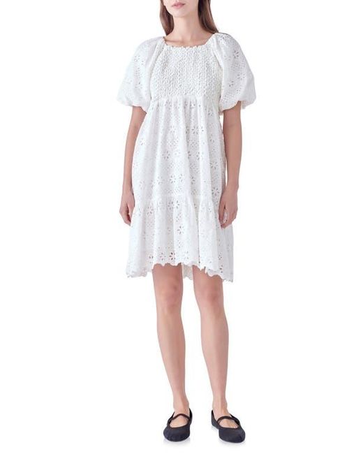 English Factory White Eyelet Knit Combo Dress