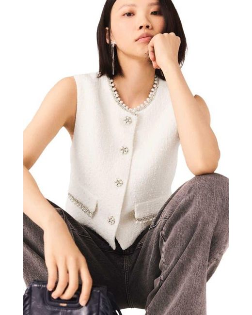 Maje Natural Beaded Tweed Jacket
