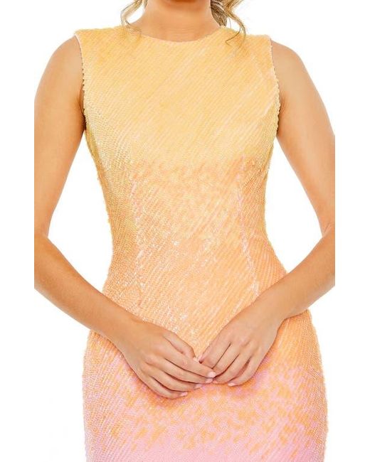 Mac Duggal Pink High Neck Ombre Sequin Midi Sheath Dress