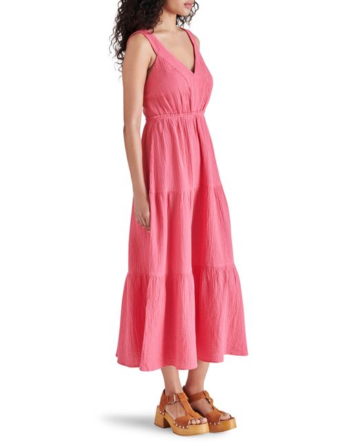 Steve Madden Pink Amira Tiered Cotton Midi Dress