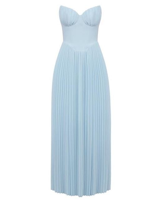 House Of Cb Marcella Strapless Pleated Georgette Gown in Blue | Lyst