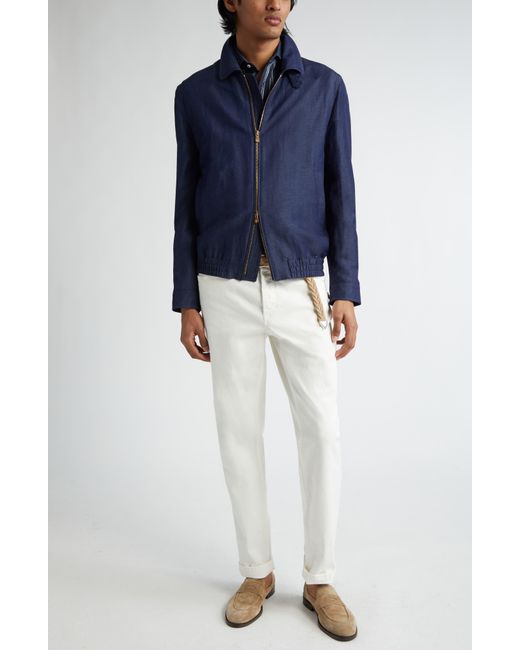 Brunello Cucinelli Blue Wool & Linen Twill Jacket for men