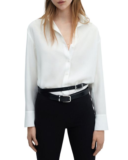 Mango Long Sleeve Button-up Shirt in White | Lyst