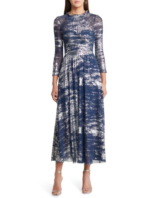 Ted Baker Blue iggiey Metallic Print Long Sleeve Dress