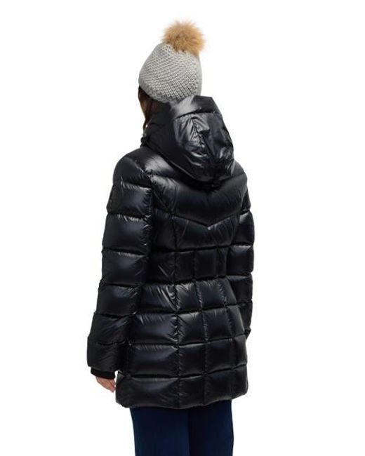 Pajar Black Zola Box Quilt Mid-Length Puffer With Fixed Hood