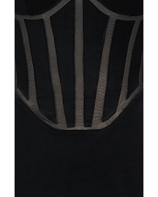 House Of Cb Black Lianna Feather Trim Long Sleeve Corset Midi Dress