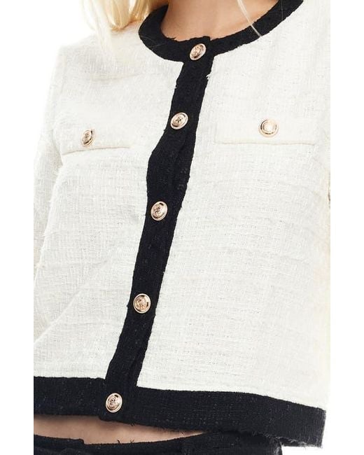 Lioness White Riviera Contrast Trim Tweed Jacket