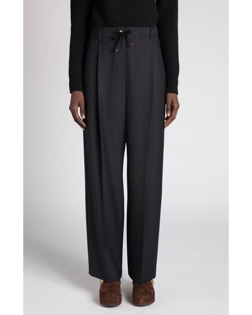 Moncler Black Drawstring Wool Trousers