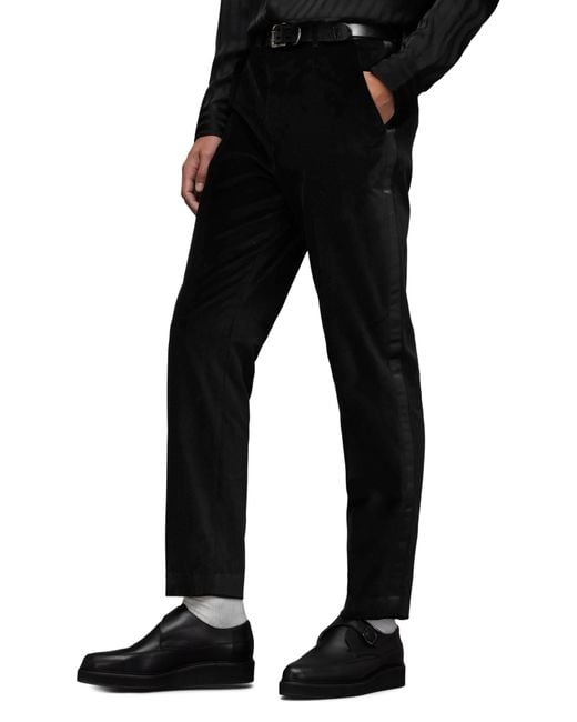AllSaints Black Lyra Tuxedo Stripe Velveteen Pants for men