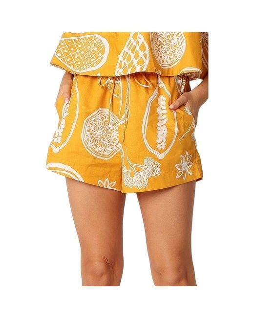 Petal & Pup Yellow Honey Mixed Print Cotton & Linen Drawstring Shorts