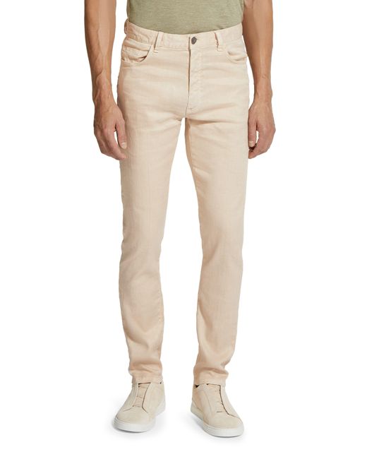Zegna Natural Roccia Linen & Cotton Stretch Twill Slim Fit Jeans for men