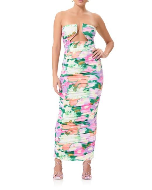 AFRM Multicolor Alisha Ruched Cutout Strapless Maxi Dress