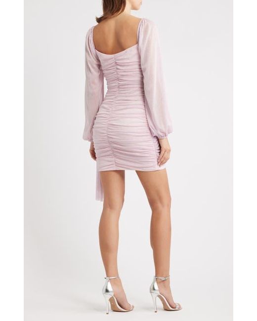 Jump Apparel Pink Metallic Drape Front Long Sleeve Minidress