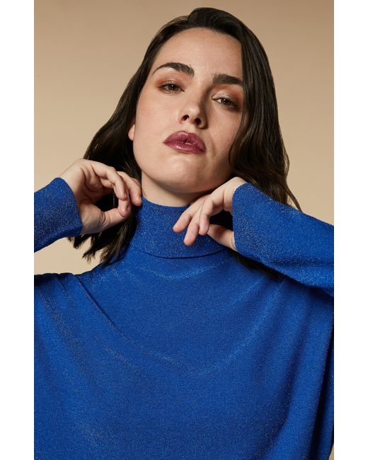 Marina Rinaldi Blue Metallic Turtleneck Sweater