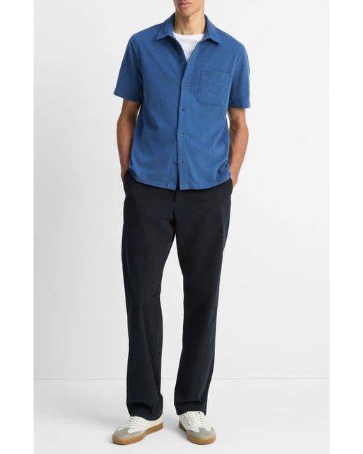 Vince Blue Sueded Jersey Short Sleeve Button-Up Shirt for men