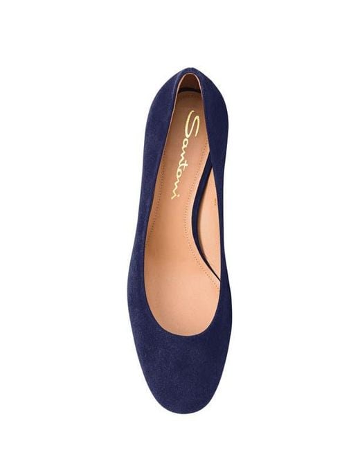 Santoni Blue Suede Low-Heel Pump