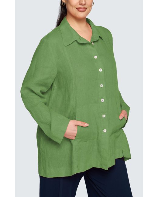 Luukaa Green Phalia Solid Linen Shirt