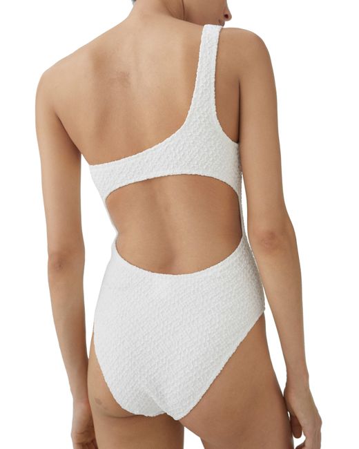 Mango White Textured One-shoulder One-piece Swimsuit