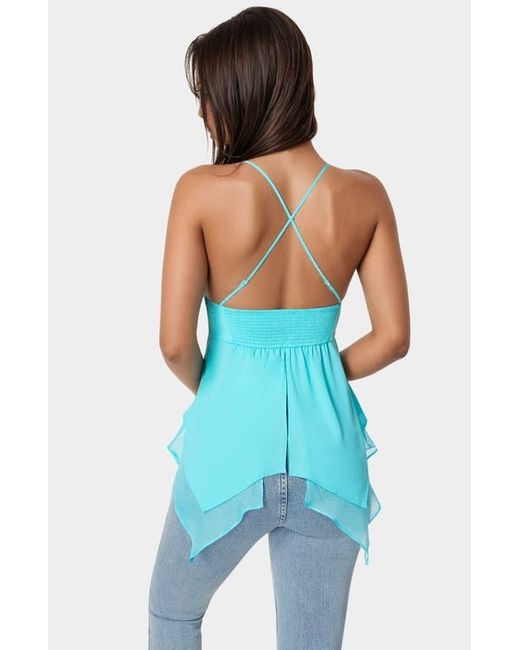 Bebe Blue Asymmetric Butterfly Tank Top