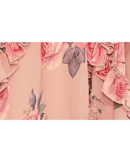 Mac Duggal Pink Floral Ruffle Cutout Chiffon A-line Gown
