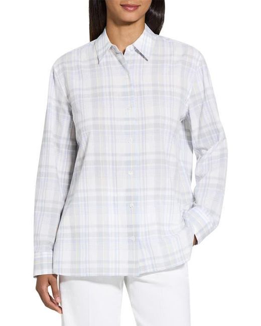 Theory White Plaid Cotton & Linen Button-Up Shirt