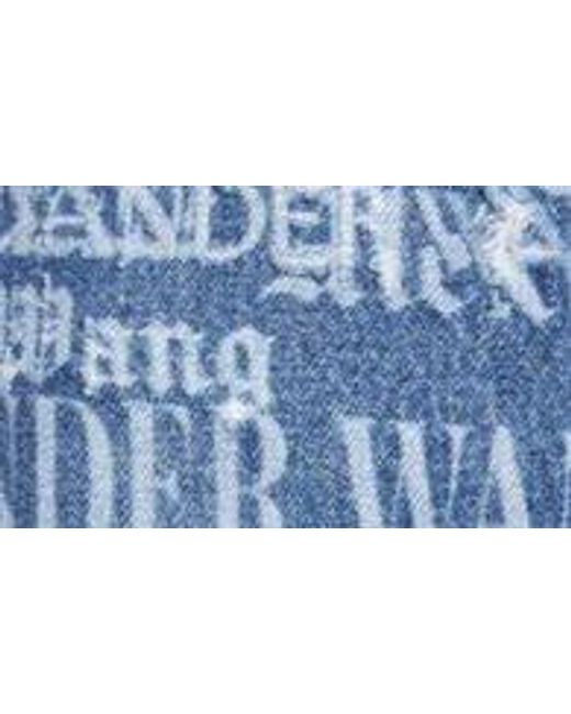 Alexander Wang Blue Ez Newsprint Logo Distressed Relaxed Straight Leg Jeans