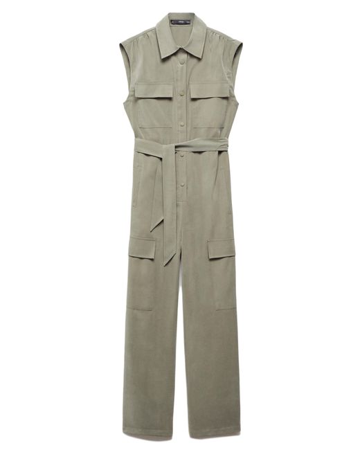 Mango Green Sleeveless Cargo Jumpsuit