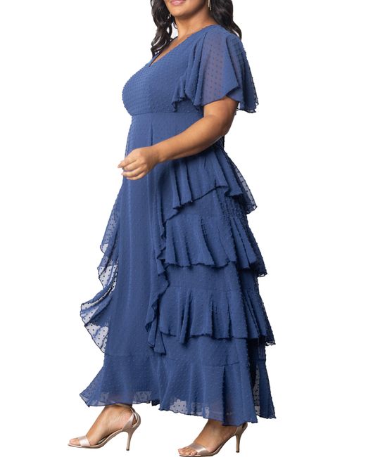 Kiyonna Blue Tour De Flounce Tiered Maxi Dress