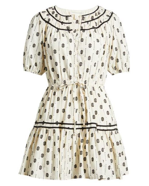 Treasure & Bond Natural Short Sleeve Cotton Blend Tiered Minidress