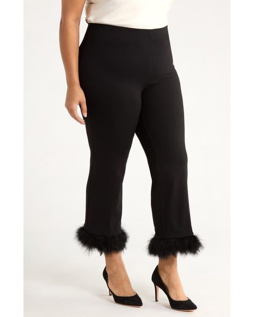 Anne Klein Black Crop Feather Trim Pull-On Pants
