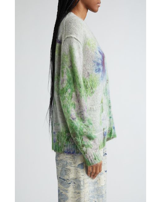 Acne Green Kudmille Animation Print Wool & Mohair Blend V-neck Cardigan