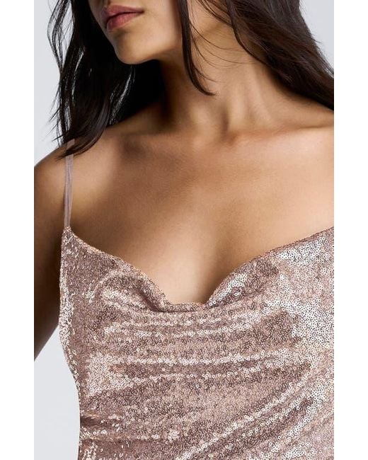 Kenneth Cole Natural Sequin Cowl Neck Midi Slipdress